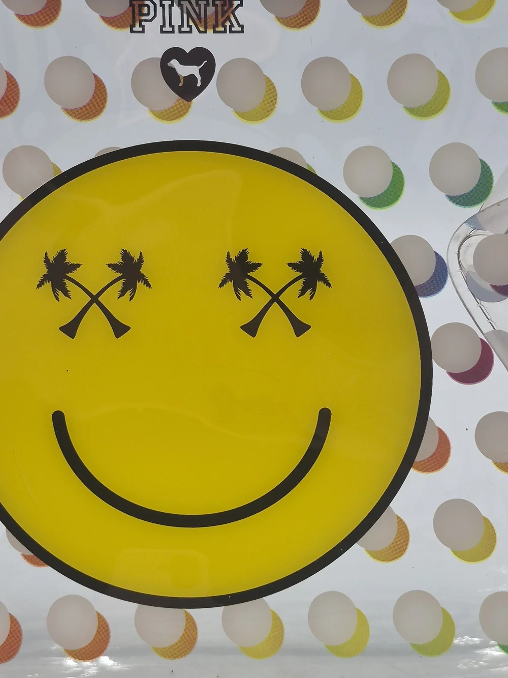 PINK Victoria's Secret Clear Smiley Cosmetic Bag with Rainbow Dots - Picture 9 of 9